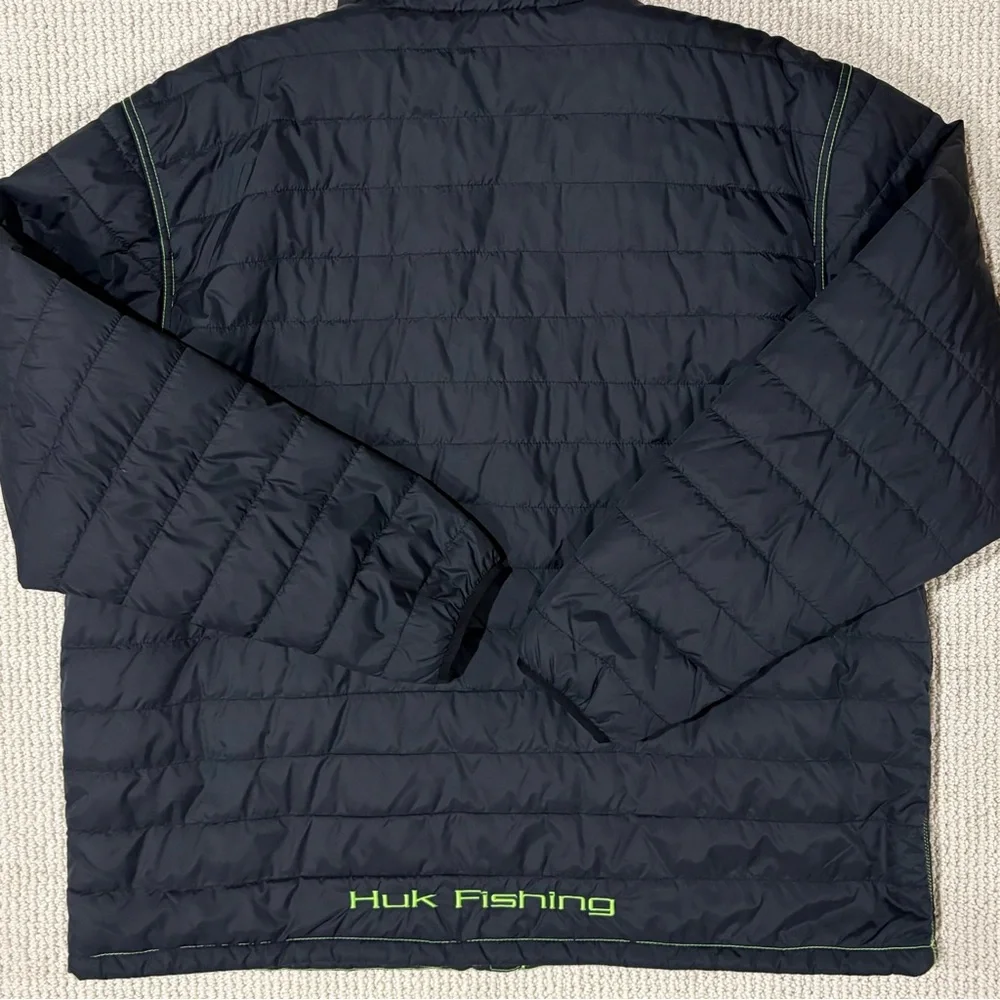 Huk Performance Fishing puffer jacket coat men’s XXL warm lightweight black/neon - Picture 2 of 11